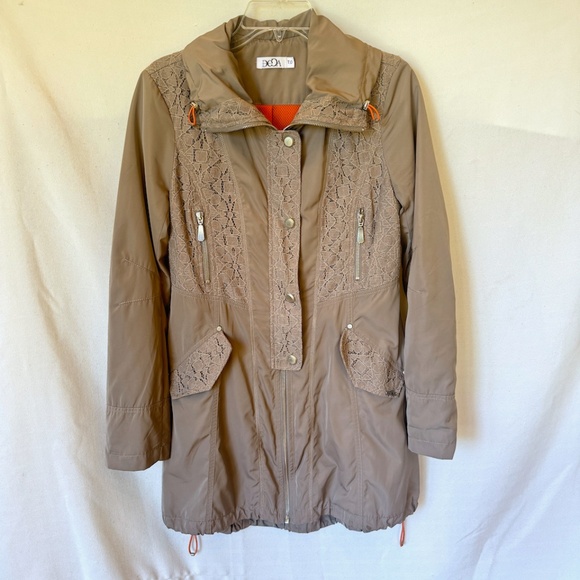 Deca Paris Khaki Lace accent Full Zip Snap Closure Jacket Coat - Picture 1 of 8